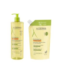 A-Derma Exomega Control Huile Lavante Emolliente Antigrattage 500ml + Eco Recharge 500ml