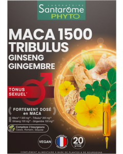 Santarome Bio Maca 1500 Tribulus Ginseng Gingembre Ampoules x20