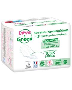 Love & Green Serviettes Hypoallergéniques Super x 12