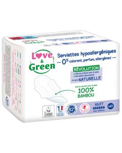 Love & Green Serviettes Hypoallergéniques Nuit x 10